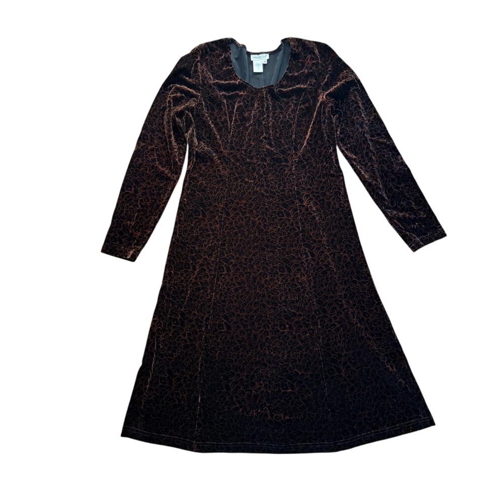 Coldwater Creek Stretch‎ Velvet Animal Print Long Sleeve Midi Dress Size 12
